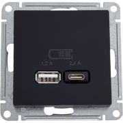 Розетка USB AtlasDesign тип A+C 5В/2.4А 2х5В/1.2А механизм карбон SE ATN001039