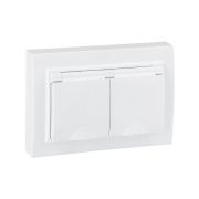 Розетка 2-м СП Минск 16А IP44 с заземл. защ. шторки с крышкой бел. EKF ERR16-129-200-44
