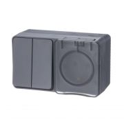 Блок ОП AtlasDesign PROFI IP54 (розетка 1-м 16А заземл. защ. шторки + 2-кл. выключатель 10А) антрацит SE ATN544074
