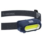 Фонарь аккумуляторный налобный 3Вт COB LED съемный Li-ion 18650 800мА.ч корпус ABS-пластик USB-шнур type C регулируемый эласт. ремешок КОСМОС KOC514Lit