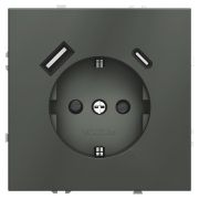Розетка 1-м СП S70 16А с USB A+С с заземл. защ. шторки механизм титан Voltum VLS040506