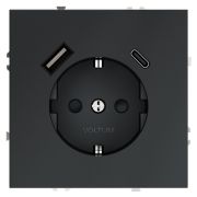 Розетка 1-м СП S70 16А с USB A+С с заземл. защ. шторки механизм графит Voltum VLS040507