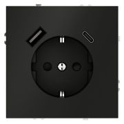Розетка 1-м СП S70 16А с USB A+С с заземл. защ. шторки механизм черн. матов. Voltum VLS040508