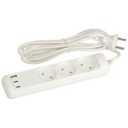 Удлинитель электрический U-3-3m-USB-W 3 розетки + 3xUSB A+C 3м 10А бел. Эра Б0069076