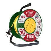 Удлинитель на катушке 4х50м без заземл. 6А IP20 1.3кВт Союз 481S-3105