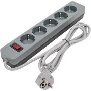 Удлинитель с сетевым фильтром 5х1.8м с заземл. 10А IP20 2.2кВт ПВС 3х0.75 с выкл. с индикатором сети сер. КОСМОС FKsm1.8m-5g(G)